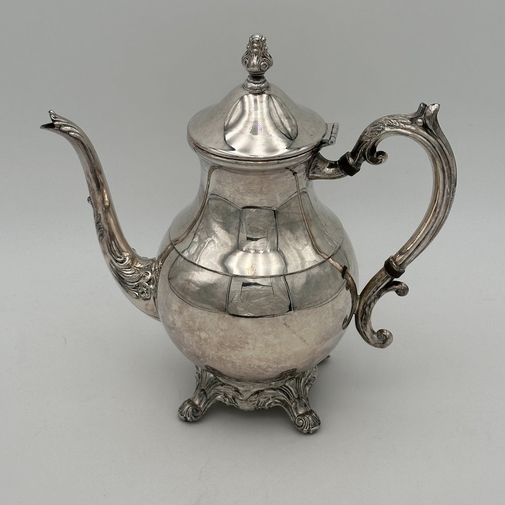 F.B Rogers Silver-Plated Ornate Footed Tea Pot with Hinged Top